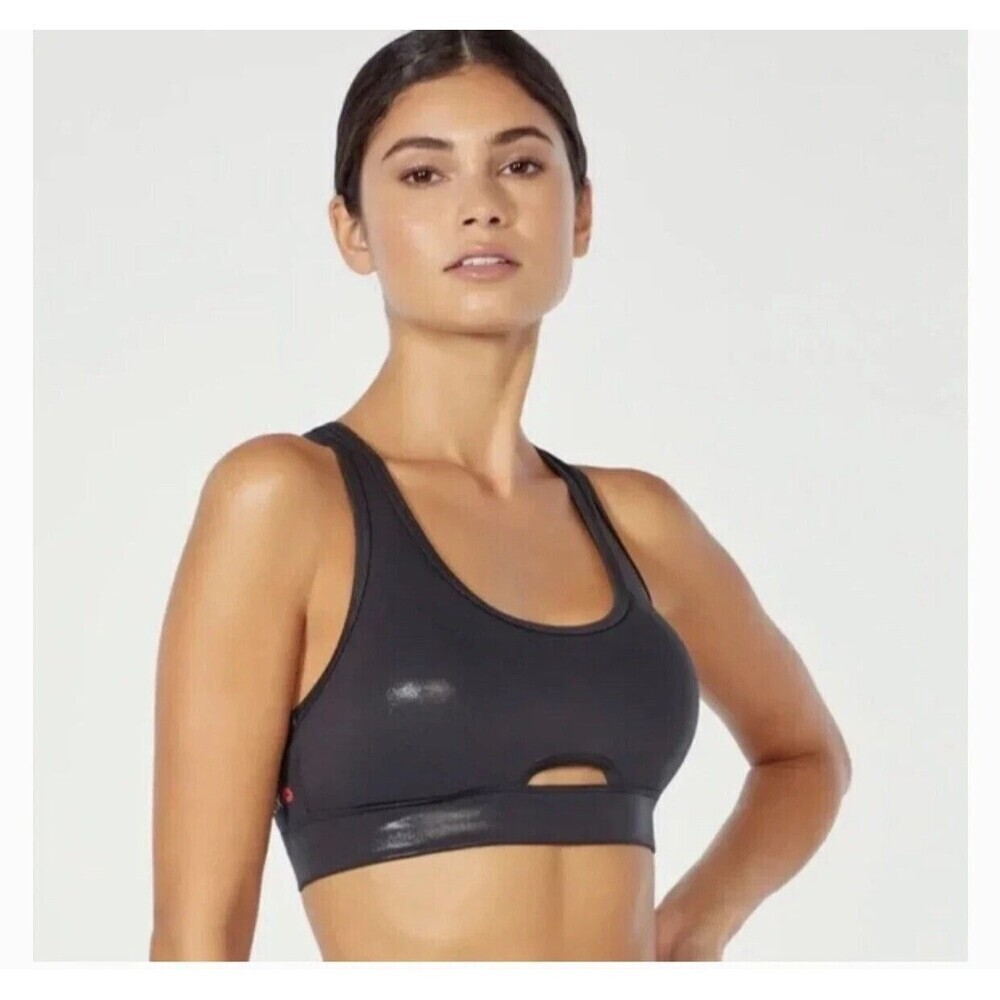 Wildfox Isabella racerback Sports Bra black Shiny Size Medium Athletic